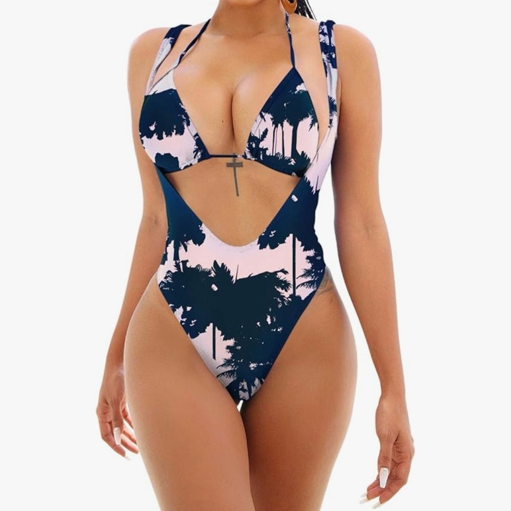 Tropical Print Cutout Swimsuit Size S